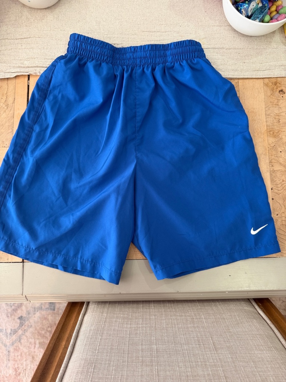 Nike Bright Royal Blue Kids Athletic Shorts with White Swoosh
